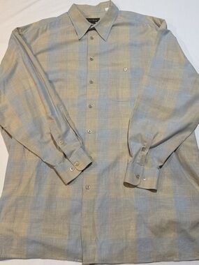 Ermenegildo Zegna Shirt 3XT Mens Cotton Linen Plaid Long Sleeve Made In Italy